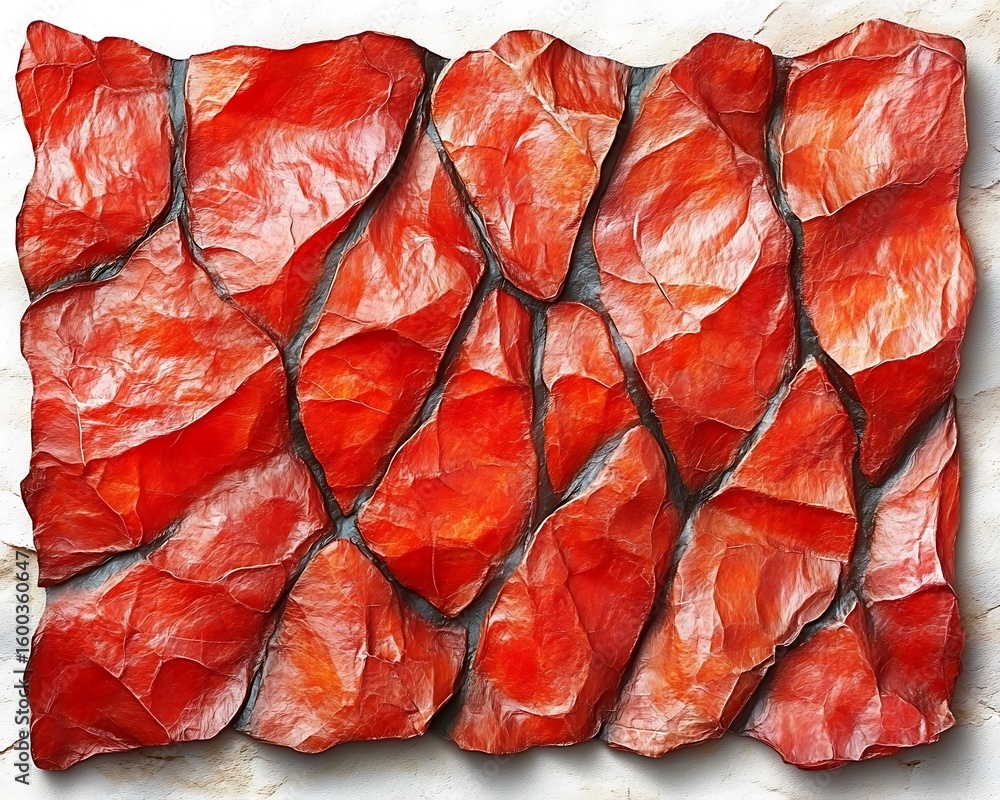 Aufkleber abstract composition of red textured tiles with irregular shapes and dark outlines