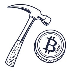 Hammer and Bitcoin symbol cryptocurrency digital currency