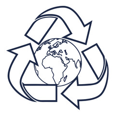 Earth planet surrounded by recycling arrows globe symbol