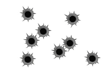 PNG vector hit with bullet impact shows fractured circle in metallic material with torn opening and...