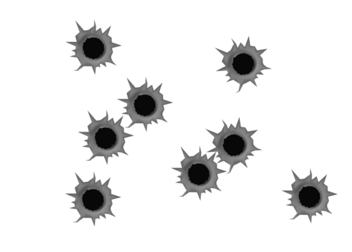PNG vector hit with bullet impact shows fractured circle in metallic material with torn opening and exploded background damage grunge fissure page cut and destruction element steel machine

