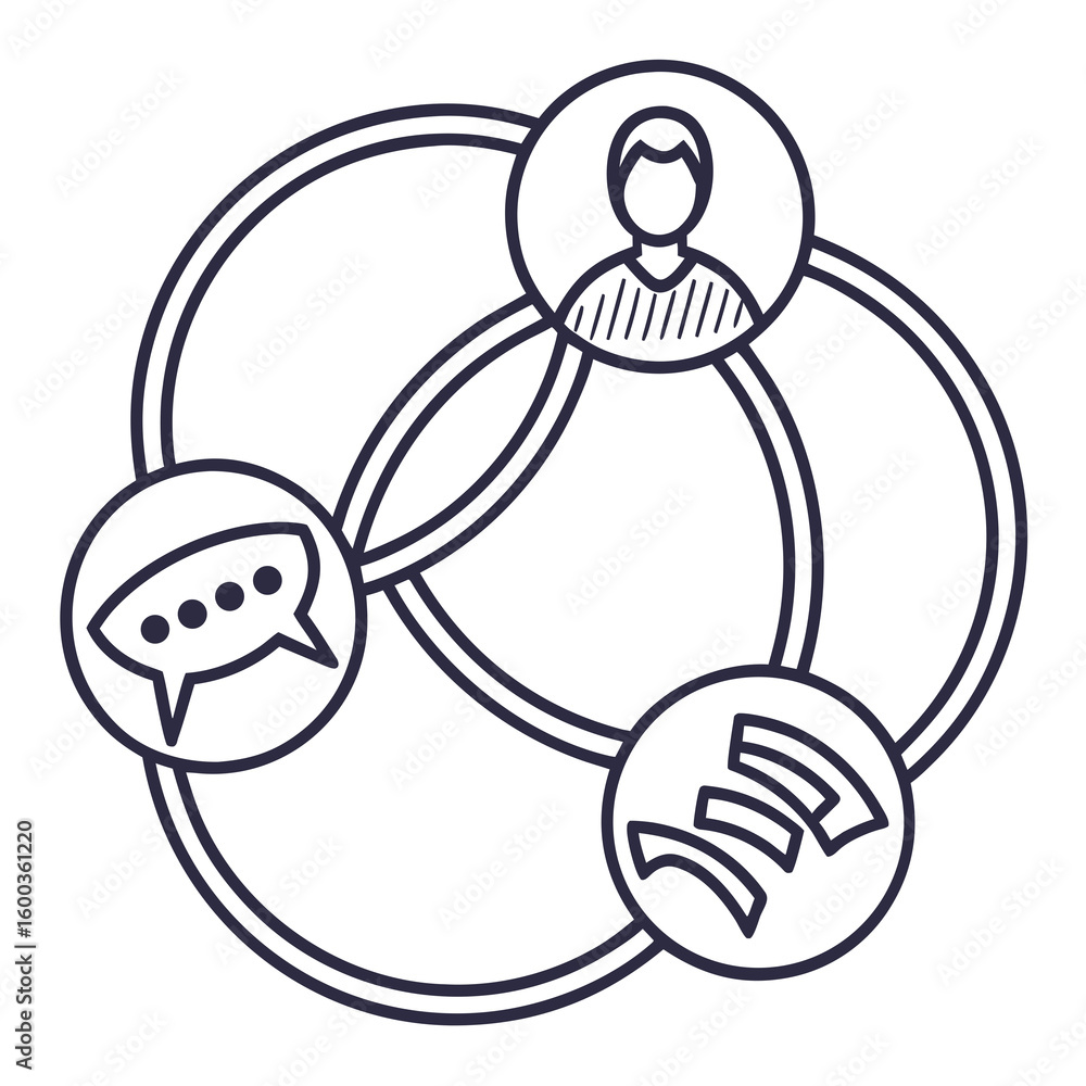 Poster interconnected communication network with people and chat bubble connection