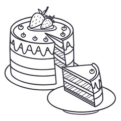 Layered cake with strawberries and a slice on a plate dessert strawberry