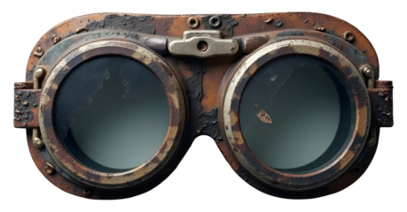 Steampunk goggles display weathered, antique charm