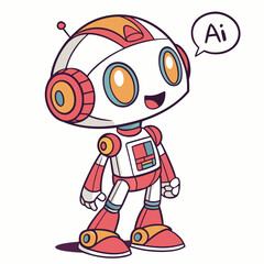 Friendly white robot with coral and yellow accents