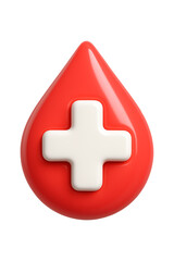 Fototapeta premium 3D Blood Drop with Medical Cross Isolated on a Transparent Background