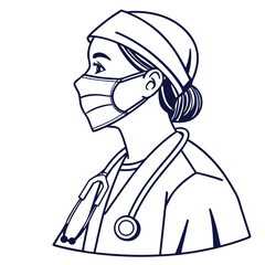 Medical professional wearing mask and stethoscope linear doctor healthcare