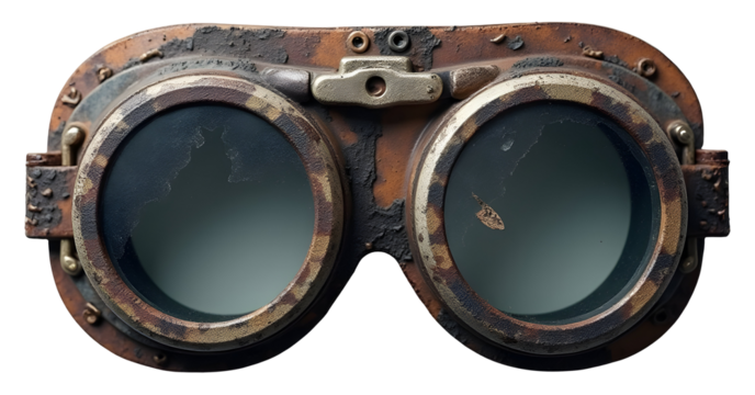 Steampunk goggles display weathered, antique charm