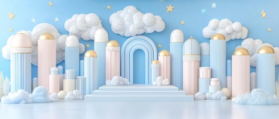 Dreamy Pastel Cityscape: A 3D Rendered Fantasy Background