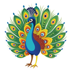 A magnificent proud peacock, majestically displaying its vibrant, iridescent feathers, a true symbol of natural beauty.