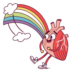 Happy cartoon heart with rainbow cute