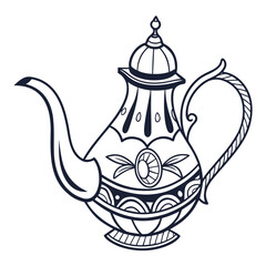 Ornate dark blue teapot with decorative elements beverage drink