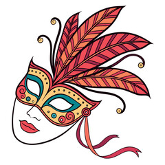 Ornate feathered masquerade mask with vibrant colors party celebration