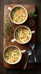 Creamy vegetable soup in a white bowl.