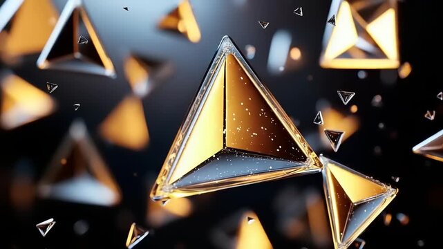 Abstract geometric shapes, triangle forms, golden light