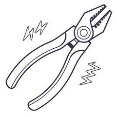 Pliers tool with electrical lightning symbols bolt