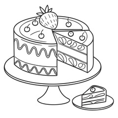 Layered cake with strawberry and cherries dessert
