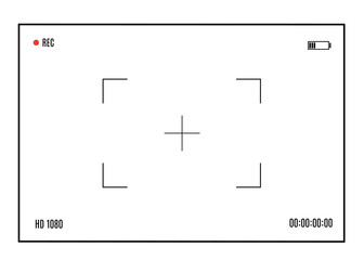 PNG digital recorder template for transparent video design includes composition with film viewfinder motion illustration camera aperture rec border screen and focusing background in black and white

