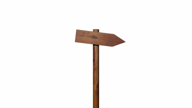 ein Holzschild zeigt nach links, dreht sich einige Male und zeigt wieder nach links