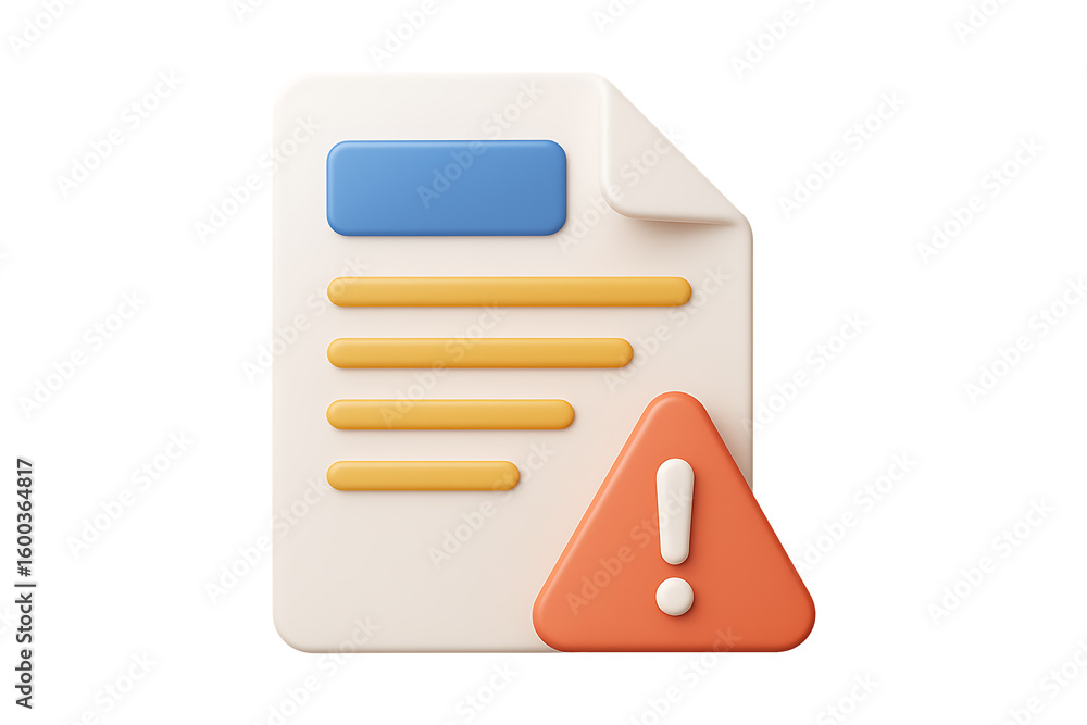 Poster 3d error document with exclamation mark isolated on a transparent background