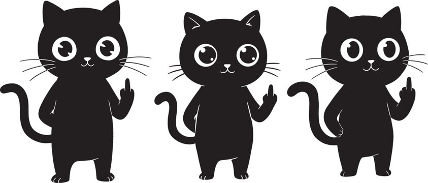 Three black cat silhouettes giving the middle finger - Powered by Adobe