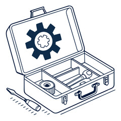 Open toolbox with tools and gear wrench screwdriver