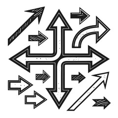 Abstract Directional Arrows Set – Hand-Drawn Grunge Style