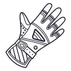 Protective glove with strap and detailing safety equipment