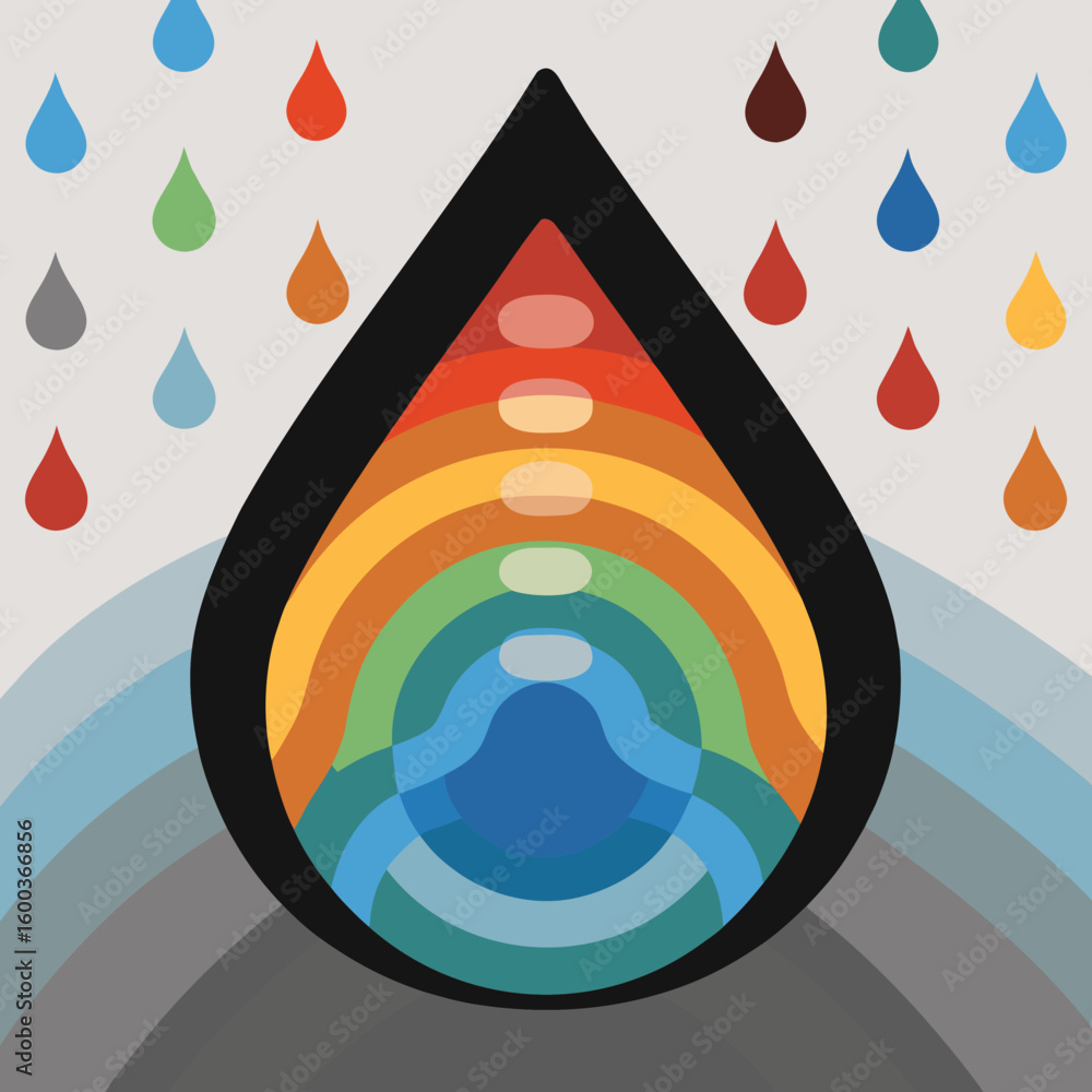 Poster rainbow gradient water drop with colorful falling drops vector