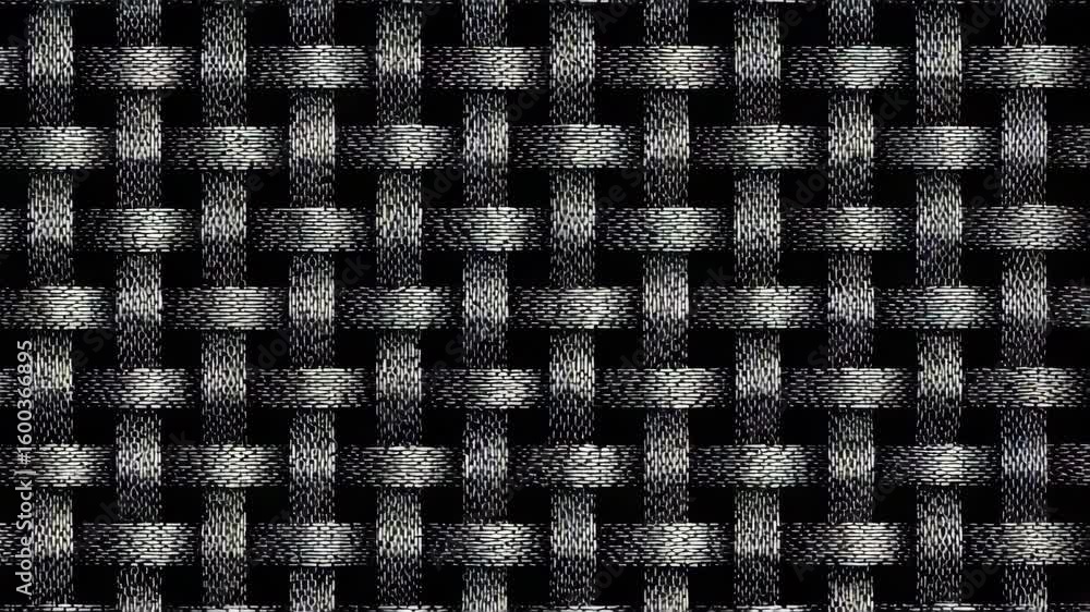 Poster woven texture with silver strands creating an intricate pattern over a dark black background