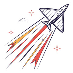 Naklejka premium Retro Rocket Ship with Fiery Streaks spaceship space