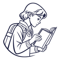 Person reading book with backpack student education
