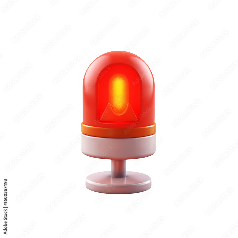 Poster a red emergency light with a yellow glow on a white base against image on transparent background