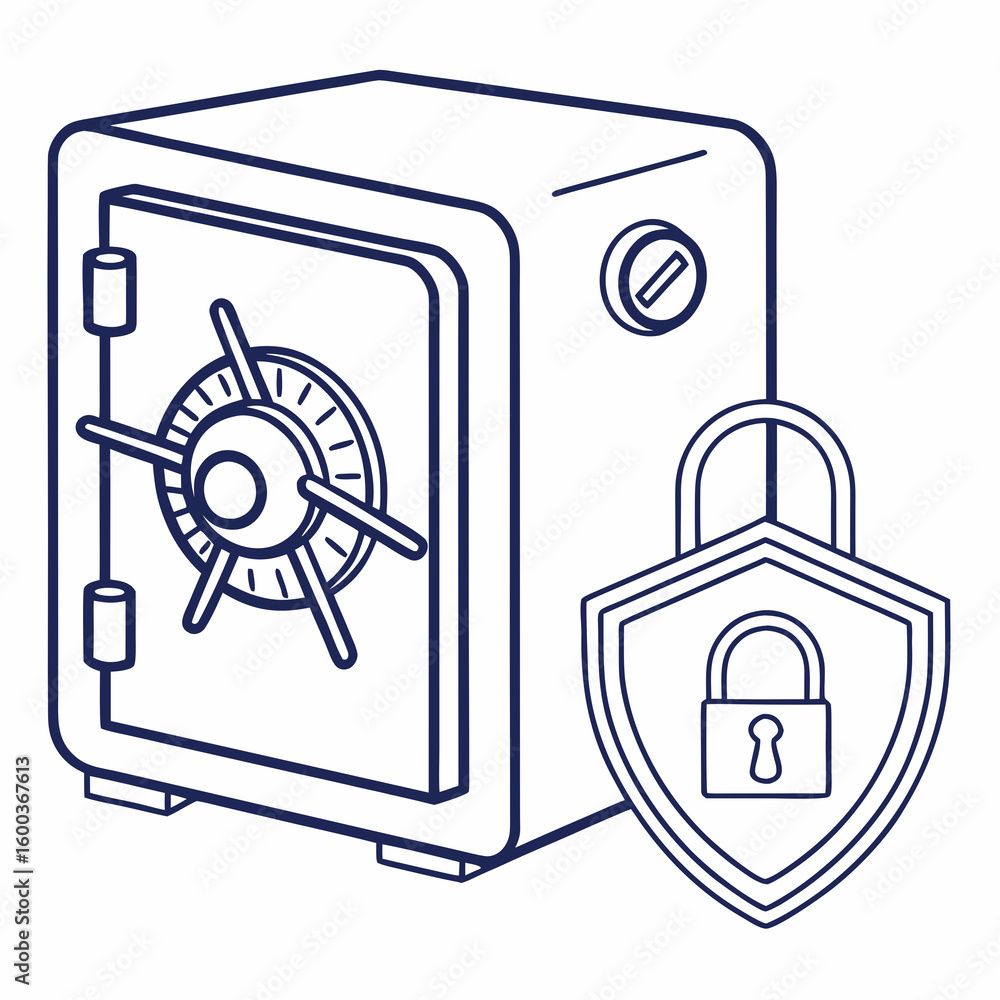 Poster secure safe with lock and shield symbol vault security