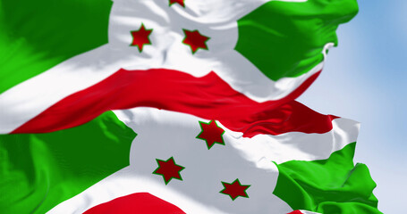 National flag of Burundi waving in the wind on a clear day
