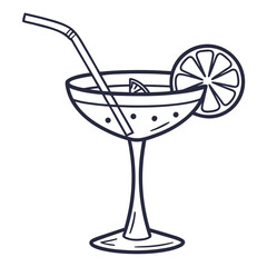 Stylized cocktail with citrus slice and straw drink glass