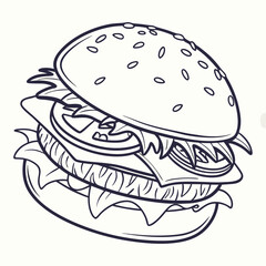 Stylized burger with sesame seeds and layered ingredients hamburger food