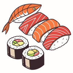 Salmon nigiri and avocado rolls sushi sashimi