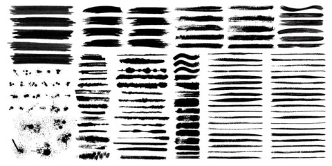 Brush strokes bundle. Vector paintbrush set. Circle frames. Round grunge design elements. Rectangle, square and burst text boxes. Dirty distress texture banners. Ink splatters. Grungy painted lines
