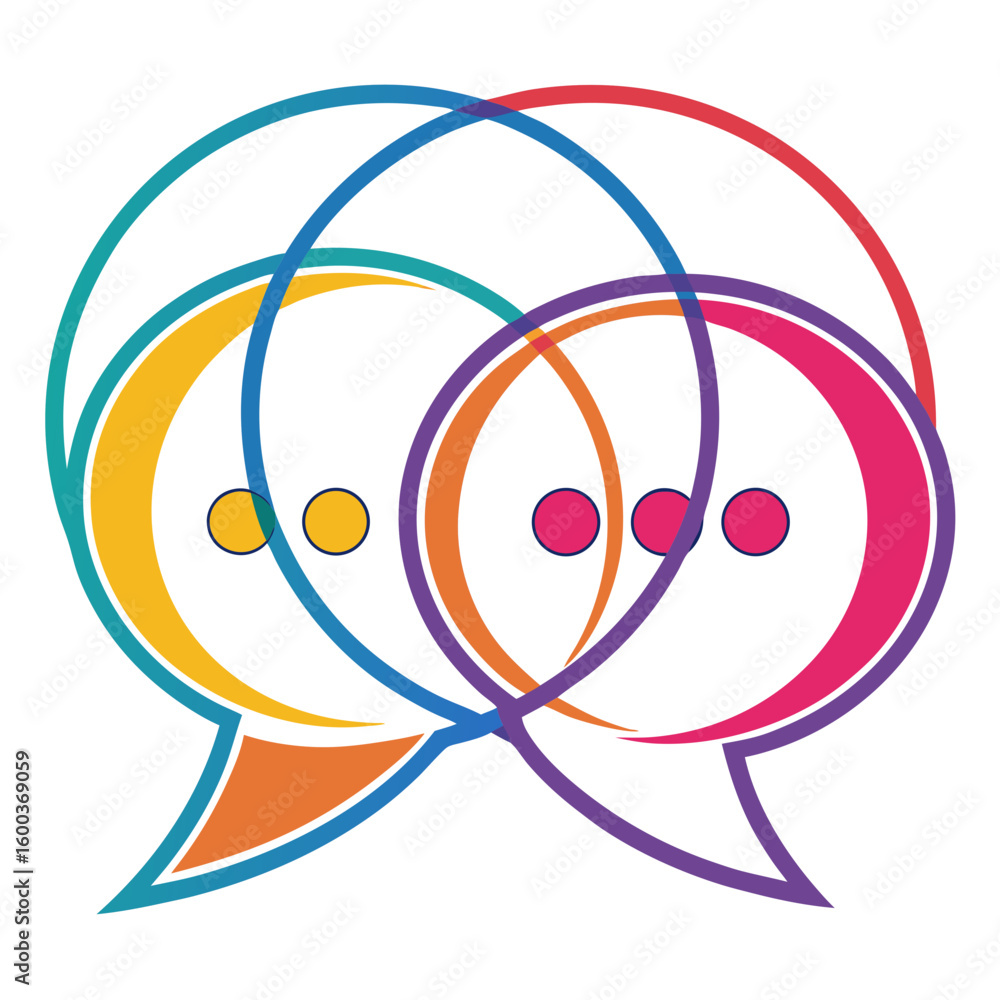 Aufkleber vibrant gradient speech bubbles overlapping with dots dialogue communication