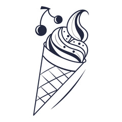 Swirl ice cream cone with cherries cherry dessert