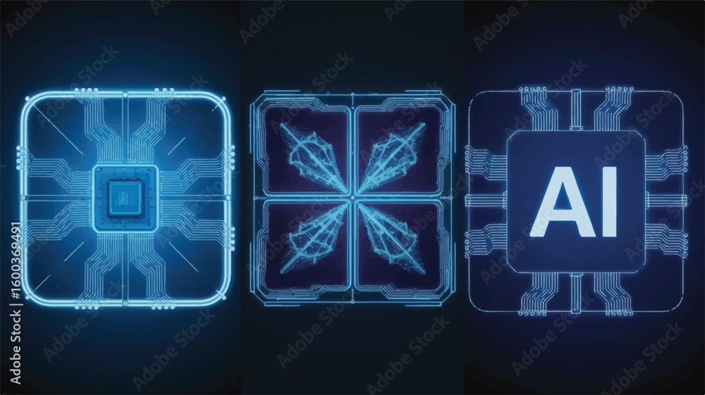 Poster ai technology evolution: the evolution of artificial intelligence is symbolized by glowing digital i