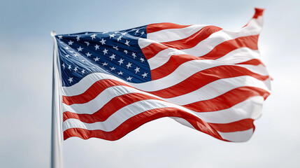 Fototapeta premium Waving American flag on blue sky background 