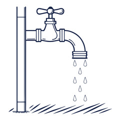 Water faucet dripping onto ground pipe plumbing