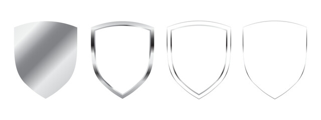Silver shield Set, shiny thin frames. geometric borders in art deco style, luxury safety protection emblem, Thin linear premium and luxury. vector design illustration on white background