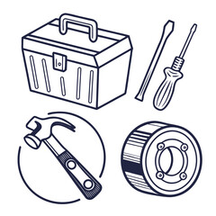 Toolbox and tools illustration hammer screwdrivers