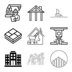 Construction And Architecture Icons Set Depicting Buildings Roofing Flooring And Engineering Works