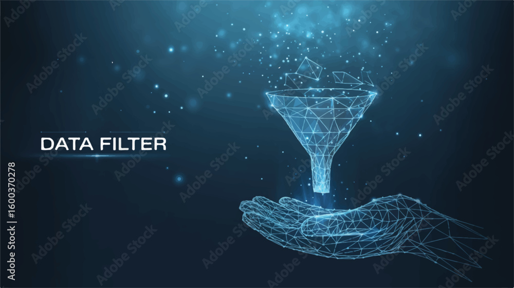 Poster data filter: visualize data filtering with this eye-catching, futuristic digital illustration that s