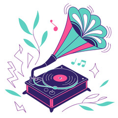 Vintage Gramophone with Neon Accents music pink