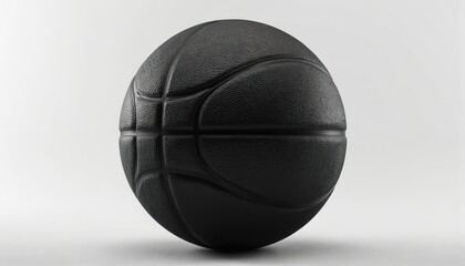 Sleek black basketball with detailed texture on clean white background. High quality sports equipment for basketball, game, team activity. Classic sphere isolated for sport advertising, game